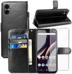 YJROP for BLU G53 Case, for BLU G53 Wallet Case, with Screen Protector, PU Leather Wrist Strap Card Slots Shockproof Protective Flip Cover Phone Case for BLU G53 (6.5"), Black