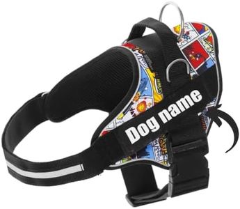 Arnes Personalizado para Perros - Tamaño Pequeño, Mediano y Grande - Incluye 2 Etiquetas con Nombre - Pechera para Perros Reflectante y Seguro - De Calidad y Resistente (S 6-14KG, Cómic)