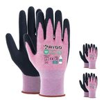 KAYGO Latex Coated Work Gloves for Women Breathable, 3 Pairs Recycled Polyester Gardening Gloves, Eco Friendly Safety Yard Work Gloves for Ladies, KGE19L (Pink, Small)