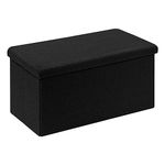 PINPLUS Folding Storage Ottoman Bench, Black Upholstered Sherpa Ottoman Storage Bench, Large Storage Chest Footrest Stool with Lids, Entryway Bench for Living Room Bedroom, 31.5'' x 15.7'' x 15.7''