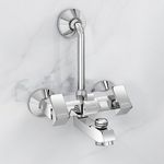 Plantex Pure Brass 3 in 1 Wall Mixer for Bathroom with L-Bend Provision for Overhead and Hand Shower/Mixer Tap for Bathroom with Brass Wall Flange & Teflon Tape/Bathroom Mixer Tap-(PRI-319-Chrome)