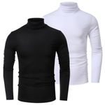 HTB Mens Casual Stretchy Turtleneck Shirts Knitted Athletic Thermal Warm Sweater Basic Designed 2 Pack(01 Long Sleeve,Black+White,US M)