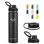 STACEGEELE Insulated Vacuum Water Bottle with Spout Lid & Screw on Top | Stainless Steel Flask for Kids Leak Proof Lightweight Eco Friendly 18oz / 24oz / 32 oz / 40oz(24oz Black)