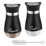 Gelewuld Set of 2 Salt and Pepper Shakers, Small Salt and Pepper Shaker Set, Spice Mate with Lid, Spice Shaker, Glass Bottle with Brush for Kitchen, BBQ, Black, WF1-Condiment Bottles-BK01