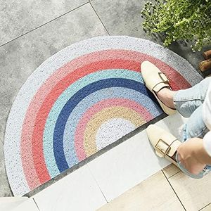 Creative Semi-Circular Area Rug Anti Slip Door Mat Rainbow Sun Printing Floor Mats Bedroom Carpet Rugs Entrance Doormat - Rainbow, 17.7"x35.4"