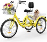 YITAHOME Adult Tricycle, 24 Inch 3 Wheel Bikes, 7 Speed Trike Bike for Adults with Removable Baskets, Cruiser Bike for Seniors Women Men Shopping Picnic Outdoor Sports, Yellow