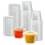 (1 oz - 100 Sets) Clear Diposable Plastic Portion Cups With Lids, Small Mini Containers For Portion Controll, Jello Shots, Meal Prep, Sauce Cups, Slime, Condiments,