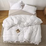 Simple&Opulence 100% Washed Flax Linen Bedding Set,Soft and Durable, 3 Pcs with 1 Duvet Cover and 2 Pillowcases(Tie Closure White, Queen)