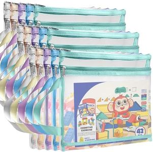 15 Pack Mesh Zipper Pouch Bags,Double-Layer Puzzle Building Block Storage,Colored Nylon Zippered Blocks Bags,Lego Storage Bag, A4 Zipper Lego Puzzle blocks Pouch with Handle for Office Games