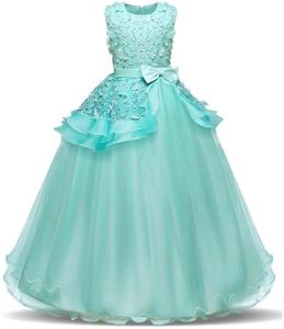 NNJXD Vestido de Princesa del Desfile con Encajes sin Mangas Falda de Fiesta para Niñas Talla (120) 4-5 años 354 Verde-A