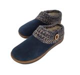 Clarks Women's Suede Leather Slipper with Knitted Sweater Collar & Faux Fur Lining - Indoor/Outdoor House Slippers for Women with Cork Midsole Clog, Navy, 5.5 UK