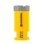 HIGHDRIL Diamond Core Drill Bit,1-1/8"(28mm) with 5/8-11 Thread Dry Drilling for Porcelain Tile Ceramic Granite Marble Stone Masonry Brick