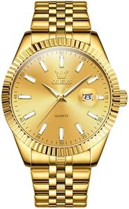 OLEVS Gold Watches for Men Large Face Business Dress Fluted Bezel Stainless Steel Man Watch Classic Luxury Easy Read Analog Quartz Men's Wrist Watch with Date 14K All Gold Plated Waterproof Luminous