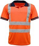 Inspire Me Hi Viz Vis Striped Collar Polo T Shirt | High Visibility Polo Shirt T-Shirt | Reflective Tape Safety Security Work Button T-Shirt (Orange, Large)