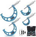 Neoteck 0-4"/0.0001" Outside Micrometer 4PCS Hardened Steel Precision Mechanical Micrometer Set with 1"/2"/3"Calibration Standards Wrench and Case for Machining, Automotive, Inspection