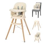 Ezebaby Baby High Chair, High Chairs for Babies and Toddlers with Adjustable Legs, Portable 6-in-1 Convertible to Booster Seat for Dining Table (Cream)