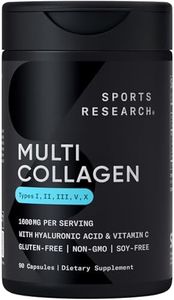 Sports Research® Multi Collagen Pills for Women & Men - Collagen Peptides (Type I, II, III, V, X) Enhanced with Hyaluronic Acid & Vitamin C - Gluten Free ­· Non-GMO - 90 Capsules