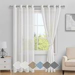 DWCN Sheer Linen Curtains White with Tiebacks, Eyelet Semi Blended Sheer Curtains Privacy Vertical Window Curtains & Drapes with Light Through for Bedroom Living Room, Each W132cm x D214cm, Set of 2