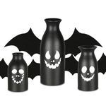 CEMABT Ceramic Vases Set 3-Halloween Home Decorations with Skull, Ghost, and Pumpkin Design-Gothic and Cute Vases for Halloween Indoor-Black Matte Finish-Perfect for Halloween Home Office Decor