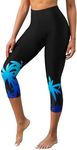 ATTRACO Womens Swim Pants Printed Long Swim Leggings Full Coverage Swimwear Swimsuits Black Blue XL