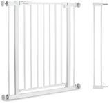 hauck Open N Stop 2 Set with 9cm Extension, White - Pressure Fit Baby Gate 84-89 cm for Doors and Stairs, Closes Manually, Opens to Both Sides with One Hand, Metal, Mounting Accessories Included