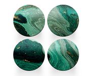 4 x Round Art Deco Coasters - Agate Green Abstract Set Theme Women House Warming Circle Drinks Kitchen Table Decoration Décor Gift #78323