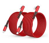 60W USB C to USB C Cable, Eversame(2-Pack 10ft) Right Angle Type C to Type C Cable for iPad Pro2021/2020/2018,iPad Mini 6,iPad Air 4th 2020, MacBook Air, Samsung Galaxy S21/S20, Note 20/10/9/8 (Red)