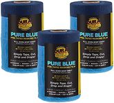 Dura-Gold 22" Wide x 65' Long Roll of Pure Blue Pre-Taped Masking Film, 3 Pack - Pre-Folded Overspray Paintable Plastic Protective Sheeting, Pull Down Drop Sheet - Auto Painting, Cover Walls Furniture