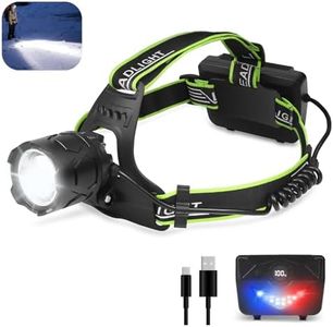 NUCWO Rechargeable LED Headlamp 120000 Lumens Head Lamp,Super Bright Zoomable Waterproof Headlight,Digital Power Display 90°Adjustablee with Warn Red Light Headlamps for Hunting Camping,Adventures