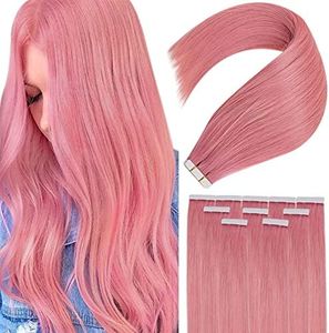 Easyouth Tape in Human Hair Extensions Real Remy Human Hair Tape in Double Sided Tape in Hair Extension Pink Tape in Straight Hair Tape ins 25g 10 Pieces 22 Inch