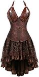 Hengzhifeng Women Corset Skirt Steampunk Faux Leather Halter Bustiers Party Dress (AU 20-22,Brown)