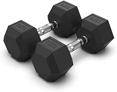 OZFIT 15kg CAP Barbell Coated Hex Dumbbells, Set of 2 Heavy Duty Dumbbell Weights with Ergonomic Grip, Sold in Pair - For Weight Lifting, Strength Training, Full Body Workout, Fitness, Tone Muscles, Home Gym, Excercise, Sports Equipment, Powerlifters, Athletic Training