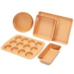 Amazon Basics Copper Coated Ceramic Nonstick Baking Sheets and Pans Bakeware Set, 5-Piece Set