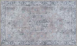 Luria Rugs Easy Care 2' x 3' Non-Slip Small Area Rug for Kitchen, Bathroom, Entryway, Bedroom - Vintage Farmhouse, Moreno Collection - Blush/Grey/Blue