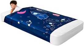 Sensory Compression Sheet for Kids, Twin Size Stretchy Bed Sheet with Breathable Fabric, A Smart Weighted Blanket Alternative, Mattress Fitted Bedding, Dream Rocket Ship Design