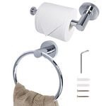 SPDYCESS Wall Mounted Toilet Roll Holder and Towel Holder Toilet Paper Holder and Towel Ring Set - 2 Pcs Stainless Steel Bath Hardware Accessory for Bathroom Kitchen - Silver