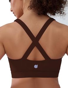 Cordaw Pickleball Sports Bras for Women High Support, Molded Cup Crisscross Back High Impact Workout Yoga Bra Brown XL