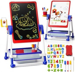 Art Easel for Kids 2‑4, 2‑in‑1 Kids Easel 5‑7 Year Old,One‑Key Clear & Lock, Art Easel for Kids Ages 4‑8, Learning Educational Toys for 3 4 5 Year Old Boys, Birthday Gifts for 3 4 5 Year Old Boys Bule
