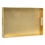 MAONAME Modern Gold Decorative Tray with Handles, Gold Leaf Serving Tray for Coffee Table, Rectangle Bathroom Decor Tray, 15.8" L x 10.2" W x 1.4" H