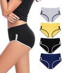 DIVING DEEP Cotton Underwear for Women, High Waist Panties for Women, Womens Brief Stretchy Underwear, Women's Panties - (Pack of 4) (G, Y, Blue, B) (S)