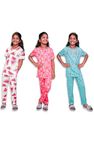 BUDS & FEATHERS THE SOFT TOUCH Girls Pajama Set Girls Night Dress Girls Night wear (6-7 Years, Combo of 3)