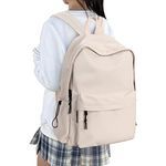 HYC00 School Backpack Womens, Causal Travel School Bags 14 Inch Laptop Backpack for Teenage Girls Lightweight Rucksack Water Resistant Bookbag College Boys Men Work Daypack, Beige