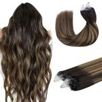 DOORES Micro Bead Hair Extensions Real Human Hair for Women, Balayage Dark Brown to Chestnut Brown 18 Inch 50g/50s, Human Hair Extensions