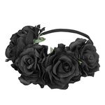 LONTG Halloween Black Flower Crown Headband Hair Wreath Gothic Garland Headpiece Headdress Day of The Dead Costume Accessories Fancy Dress for Halloween Christmas Costume Party Masquerade Hen Party