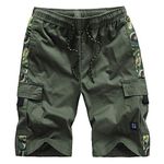 iCKER Mens Cargo Shorts Summer Casual Elastic Loose Fit Combat Work Shorts Cotton Multi Pocket Army Green Camo