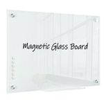 4 THOUGHT Glass Magnetic Whiteboard, 60 x 90 cm Tempered Frameless Glass Dry Erase Board for Wall Notice Memo Board for Office School Home Normal White with 6 Magnets