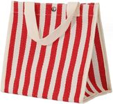 Fidelo Multi Beach Bags for Women - Simple Portable Hand Bag with Pockets for Women - Large, Spacious Everything Tote Bag for Daily Necessities - Oxford Cloth, PE Coating - 11"Hx13"Lx6"W - Red Striped