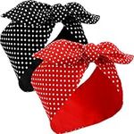 2 Pieces Head Scarf for Women Retro 1940s Head Scarf Bandana Headband Red Black Boho Bow Headbands Vintage Rabbit Ear Hairband Girls Hair Accessories (Lovely Dot)