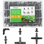 iMopo 300 Pcs Barbed Connectors Irrigation Fittings Kit, Drip Irrigation Fittings 1/4” Tubing Connectors for Drip or Sprinkler Systems-Couplings, Single Barbs, End Plugs, Elbows, Tees, 4-Way Coupler