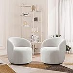 DAMAIFROM Swivel Barrel Chair, 360 Degree Swivel Round Chair，Modern Upholstered Round Accent Arm Chairs,Teddy Living Room Barrel Chair, Suitable for Living Room, Bedroom, Office (Ivory Set of 2)